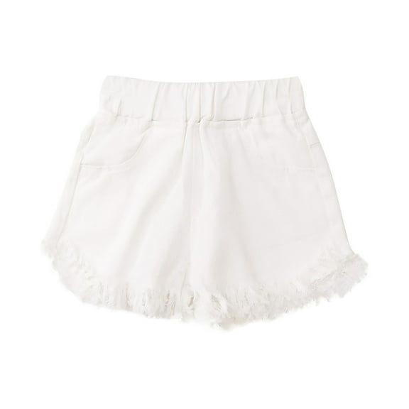 XXWXYD Toddler Girls Vintage Denim Shorts with Tassel Detail Elastic Waist Baggy Jeans Y2K Aesthetic Casual Playwear for Summer Outfits