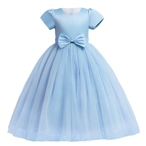 XXWXYD Toddler Girls Wedding Dress Short Sleeve Princess Polka Dots Mesh Flower Girl Bridesmaid Party Dress for Children