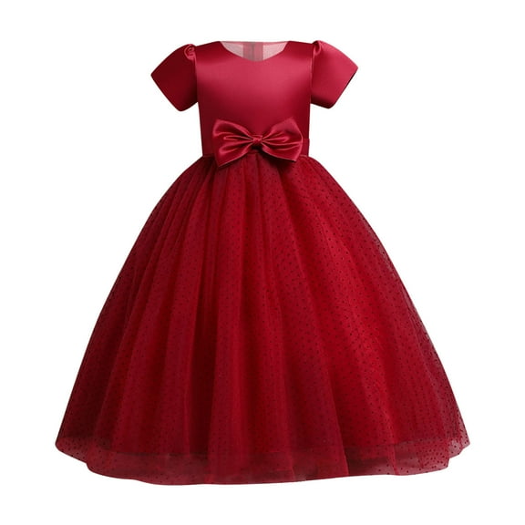 XXWXYD Toddler Girls Wedding Dress Short Sleeve Princess Polka Dots Mesh Flower Girl Bridesmaid Party Dress for Children