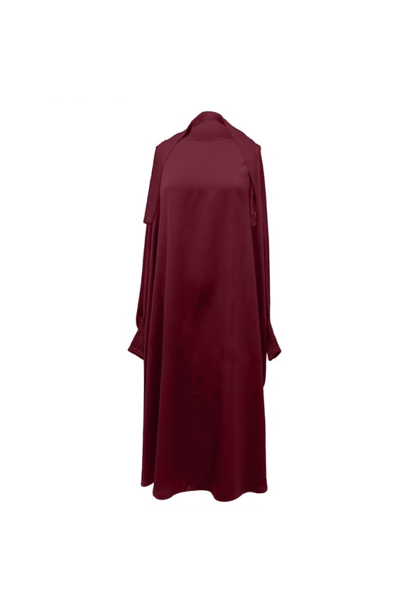 Toddler Musli𝗆 Dress, Solid Abaya Hijab Long Sleeve Dresses with Bow Tie Skirts for Kids Girls, Modest Comfy Prayer Outfit Eid Fashion