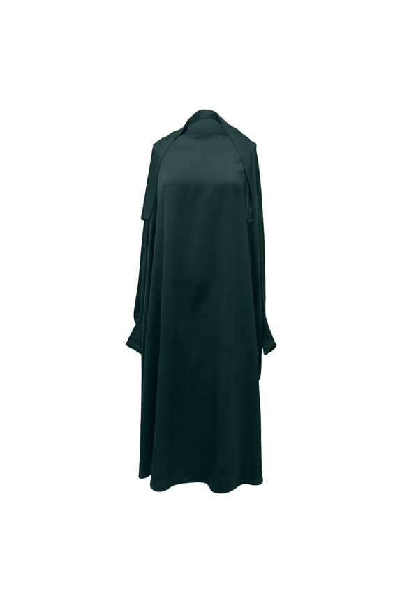 Toddler Musli𝗆 Dress, Solid Abaya Hijab Long Sleeve Dresses with Bow Tie Skirts for Kids Girls, Modest Comfy Prayer Outfit Eid Fashion