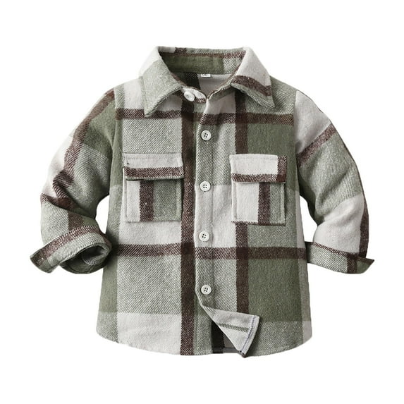XXWXYD Toddler Plaid Flannel Shirt Lapel Button Down Jacket Long Sleeve Pocketed Coat Soft Cotton Fall Clothes for Babies