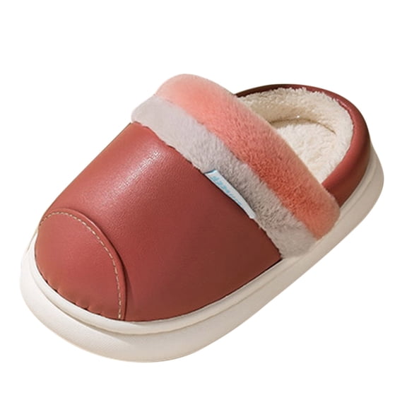 XXWXYD Toddler Winter Slippers Warm Flece Indoor Outdoor Shoes, Soft Leather Sole with Traction, Furry 𝖢ozy Bedroom Shoes for Boys Girls