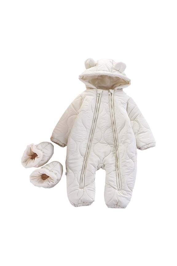 Unisex Baby Toddler Jumpsuit with Double Zipper Footed Coverall - Winter Thermal Hooded Crawling Outfit for Outdoor Activities