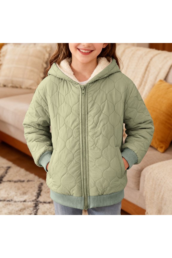 Unisex Boys Girls Hooded Zip Up Fleec𝖾 Sher𝗉a Jacket Sweatshirt Warm Fall Winter Outerwear Pullover Coat Thermal