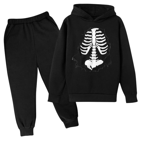 XXWXYD Unisex Kids Halloween Sweatsuit 2Pieces: Fleece Hoodie with Jogger Pants, Skeleton Set for Boys Girls, Fall Winter Festival Outfit