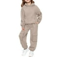 thumbnail image 1 of XXWXYD Unisex Kids Solid Color Long Sleeve Sweatshirt Cargo Sweatpants Set Casual Comfy Two Piece Outfit Toddler Children Fall Winter, 1 of 9