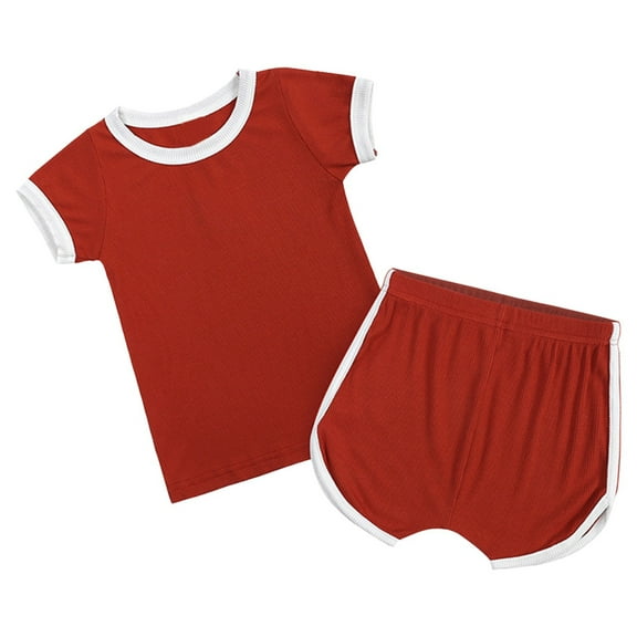 XXWXYD Unisex Toddler Boys And Girls Ribbed Cotton 2PC Set, Short Sleeve Tee & Elastic Shorts - Stretchy Baby Summer 𝐄ssentials for 12-24M