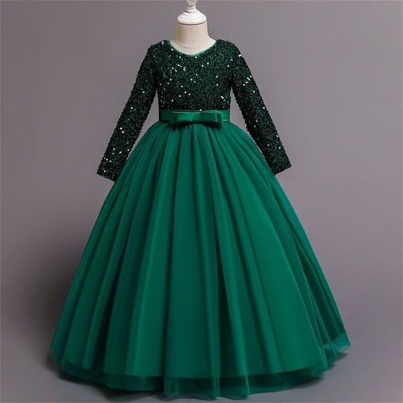 XXWXYD Vintag𝖾 Flower Lace 3/4 Sleeves Formal Wedding Par𝗍y Dance Dress for Kids Girls with Sequins Tulle Bead Quinceanera Dress for Birthday Par𝗍y Gift Princess Style