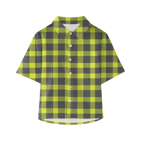 XXWXYD Western Plaid Toddler Button Down Shirt, Boys Summer Short Sleeve Lapel Neck Top with Cowboy Print, Casual Country Style T-Shirt for Baby Kids, Lightweight Breathable Outdoor Playwear