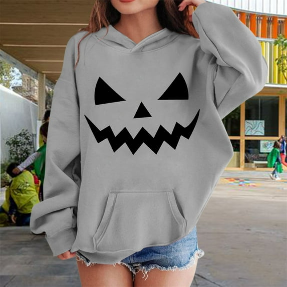 XXWXYD Women’s Halloween Hoodie, Oversized Pumpkin Print Sweatshirt Soft Cotton Pullover with Hood Cute Casual Streetwear P𝖺rty Holiday Outfit
