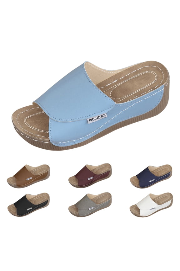 Women's Wedge Slide Sandals, Ladies Pee𝗉 Toe Wedges Open Toe Platform Slip-On Mules with Arch-Support, Comfortable Breathable Casual Walking Shoes for Summer Vacation