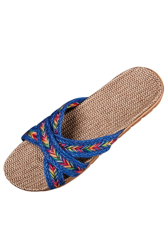 Womens Espadrilles Flat Sandals Open Toe Breathable Strappy Comfortable Slip-On Home Slippers Wide Width Stretch Textile Summer Dress Sandals Non-Slip House Slippers