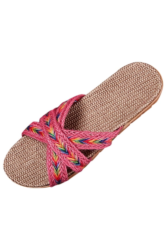 Womens Espadrilles Flat Sandals Open Toe Breathable Strappy Comfortable Slip-On Home Slippers Wide Width Stretch Textile Summer Dress Sandals Non-Slip House Slippers