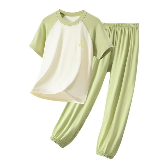 XXWXYD Youth Boys Girls Flannel Pajamas Set Kids Color -Block Sleepwear Long Sleeve Shirt and Pants Outfit Warm Comfy for Fall Winter Season