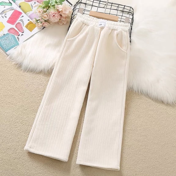 XXWXYD Youth Girls Corduroy Bell Bottom Flare Pants Ribbed Elastic High Waist Plain Trendy Slim Fit School Joggers Trousers Kids Casual Comfortable Comfy Fashion Flared Bottoms