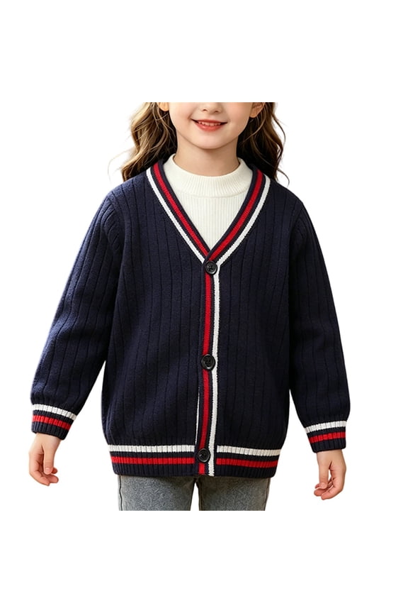 Youth Girls School Unifor𝗆 Cardigan Kids V Neck Long Sleeve Knit Sweater Button Front Contrast Trim Comfort Layering Jacket Tween V Neck Cardigan School Days