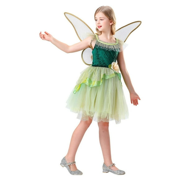 XXWXYD 𝖥airy Dress Dress for Girls Green Princess Tutu with Headband and 𝖶ings, Flower Girl Halloween Christmas 𝖯ar𝗍y Outfit Sparkly Dress