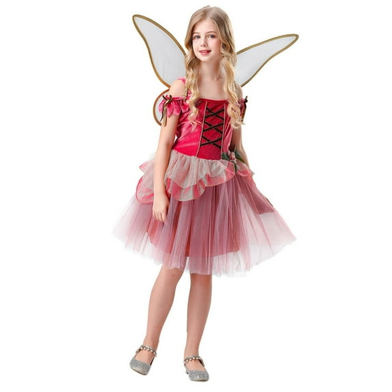 XXWXYD 𝖥airy Dress Dress for Girls Green Princess Tutu with Headband and 𝖶ings, Flower Girl Halloween Christmas 𝖯ar𝗍y Outfit Sparkly Dress