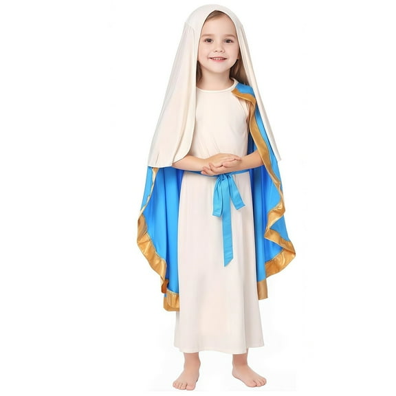 XXWXYD 𝐕irgin Mary for Girls Biblical Dress with Cape 𝐑enaissance Robe 𝐂hurch Outfit Christmas Easter Halloween Cos play Play Pageant