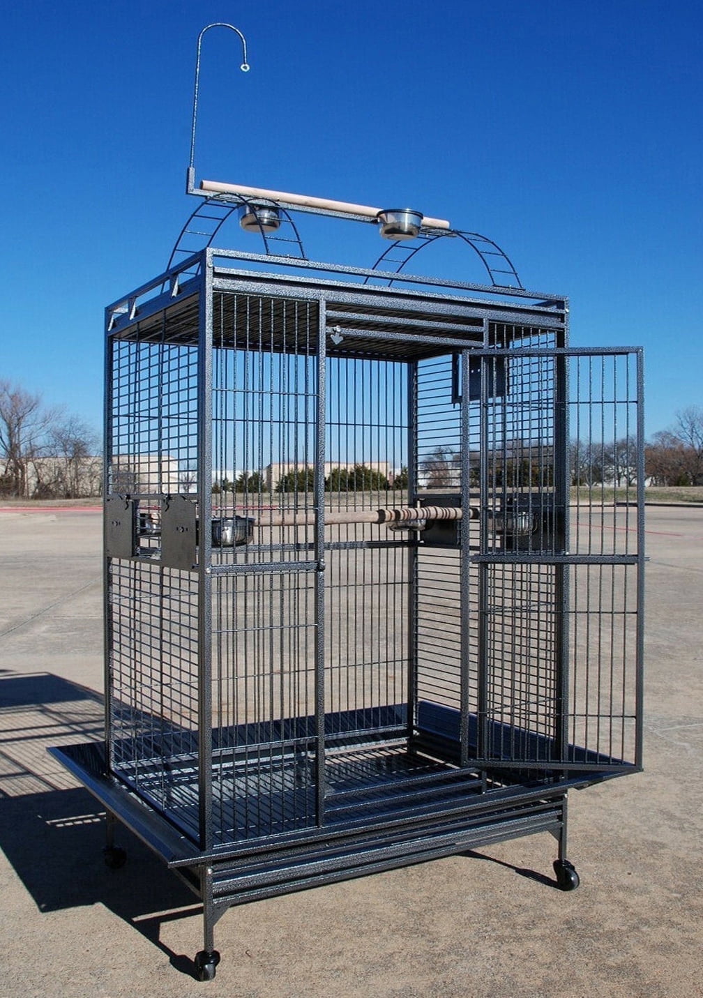 XXX-LARGE 40" x 30" x 72"H Elegant and Durable Wrought Iron Bird Parrot Rolling Cage Open Play Top Perch Stand Double Ladders Toy Hook With Seed Guard