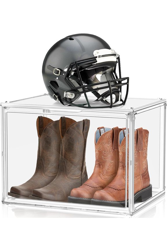 XXX-Large 17x13x13 inch Clear Acrylic Display Case, Stackable Shoe Box Organizer for Sneakers Boots Helmet Handbag