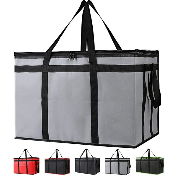 XXX-Large Insulated Food Delivery Bag, Reusable Hot & Cold Thermal Bags for Pizza/ Catering/ Parties/ Camping/ Picnic, Gray