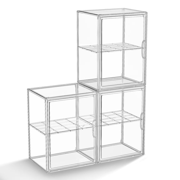 XXX Large with Divider-Clear, 3 Pack Display Case Stackable Storage Bins for Collectibles and Handbags