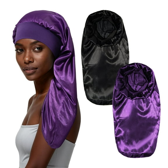 XXXFLOWER Comfort-Fit Breathable Hair Protection Bonnet for Night Use, Daily Activities (2PC Black + Purple)
