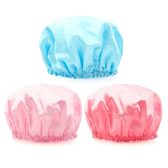 XXXFLOWER 3-Piece Shower Cap & Bonnet Set for Women - Reusable Hair & Bath Accessories for Shower, Sleep, and Styling (Sky Blue, Pink, Light Pink)