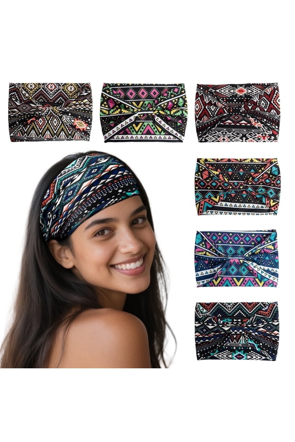 6 Pcs Head Bands for Women Trendy Wide Knotted Headband Workout Fitness Yoga Athletic Head Wraps Boho Hair Accessories