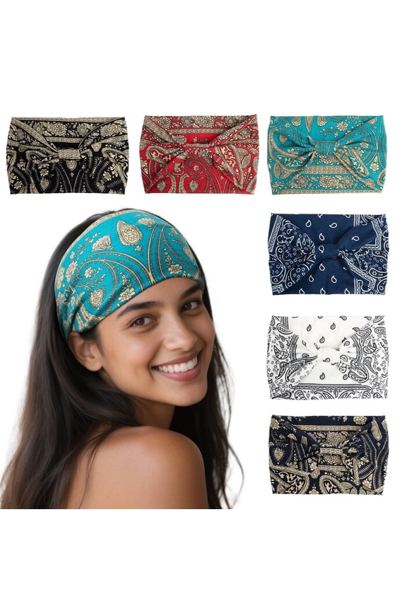 6 Pcs Head Bands for Women Trendy Wide Knotted Headband Workout Fitness Yoga Athletic Head Wraps Vintage Hair Accessories