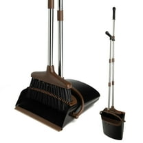 XXXFLOWER 54" Long Handle Heavy Duty Steel Dustpan with Broom and Dustpan (Black, Brown)