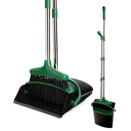 XXXFLOWER 54" Long Handle Heavy Duty Steel Dustpan with Broom and Dustpan (Black)