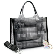 XXXFLOWER Clear Tote Bag for Women - PVC The Tote Bag Crossbody Bags Zipper Closure for Stadium, Travel, Beach(Black)