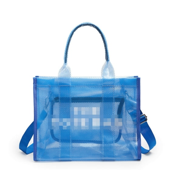 XXXFLOWER Clear Tote Bag for Women - PVC The Tote Bag Crossbody Bags Zipper Closure for Stadium, Travel, Beach(Dark Blue)