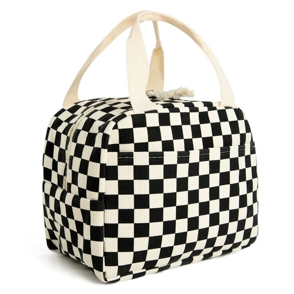 XXXFLOWER Lunch Box for Women Men Large Insulated Lunch Tote Bag Cute Cooler Bag with Pockets (Corduroy Black Check)
