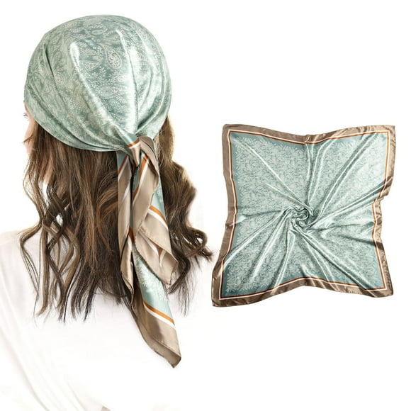 Square Satin Head Scarf for Women's Hair Beach Bandanas Large Headbands 35" Boho Headwear Green