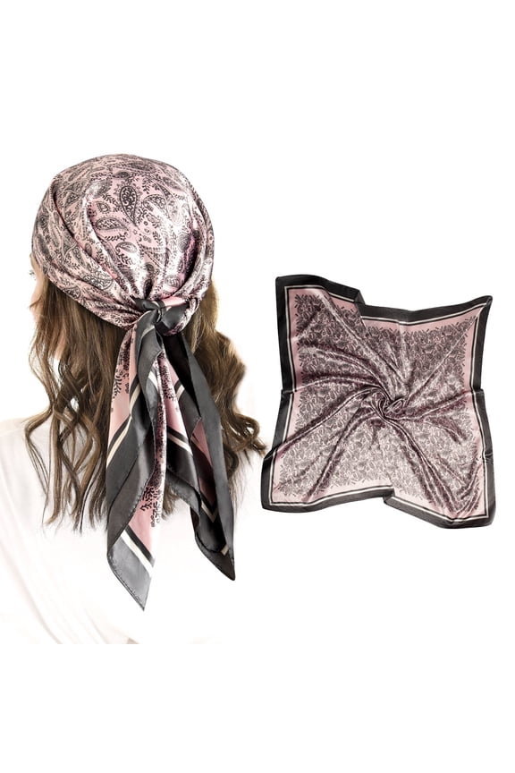 Square Satin Head Scarf for Women's Hair Beach Bandanas Large Headbands 35" Boho Headwear Pink