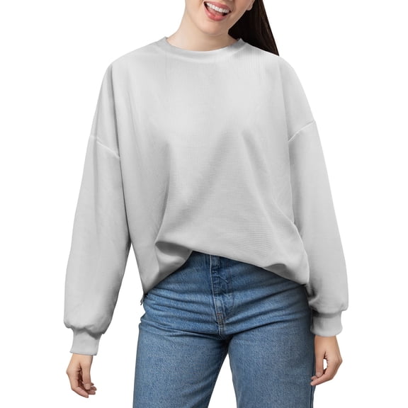 XXXFLOWER Ladies Casual Tops, Women’s Waffle Henley Long Sleeve T Shirt - Lightweight Crew Neck Blouse for Spring Autumn Daily Casual Wear(Grey)XL