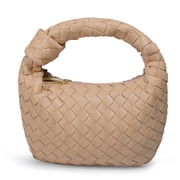 FLOWER Womens PU Leather Solid Color Woven Hobo Handbag, Beige