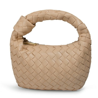 XXXFLOWER Women's PU Leather Solid Color Woven Hobo Handbag, Beige