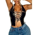 thumbnail image 1 of XXXITICAT Women's Halter PU Faux Leather Crop Top Lace Up Camisole Criss Cross Tank(BL,S), 1 of 4