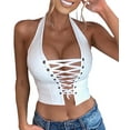 thumbnail image 1 of XXXITICAT Women's Halter PU Faux Leather Crop Top Lace Up Camisole Criss Cross Tank(WH,L), 1 of 4