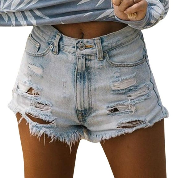 XXXITICAT Women's High Waist Distressed Casual Cut Off Ripped Jeans Denim Shorts(LB,L)