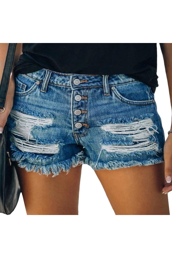 Women's High Waist Distressed Casual Cut Off Ripped Jeans Denim Shorts(ZQ,M)