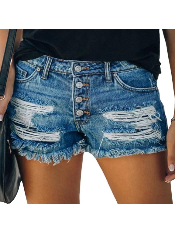 Women's High Waist Distressed Casual Cut Off Ripped Jeans Denim Shorts(ZQ,XL)