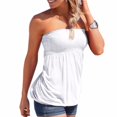 thumbnail image 1 of XXXITICAT Women's Holiday Floral Print Strapless Pleated Tube Top Shirt Blouse Tanks(WH,XL), 1 of 2