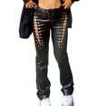thumbnail image 1 of XXXITICAT Women's Lace Up PU Faux Leather Pants High Waist Hollow Out Drawstring(BL,S), 1 of 4