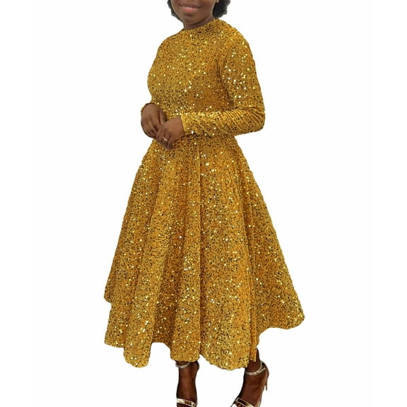 XXXITICAT Women's Plus Size Sequin Dress Flared Cocktail Sparkle Glitter Evening Maxi Dress(GO,M)